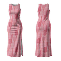 Aloha Hawaii Vintage Kahili Pa'a Lima Family Matching Tank Maxi Dress and Hawaiian Shirt Palaka Print Berry Pink LT7 Mom's Dress Pink - Polynesian Pride