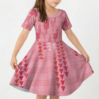 Aloha Hawaii Vintage Kahili Pa'a Lima Kid Short Sleeve Dress Palaka Print Berry Pink LT7 KID Pink - Polynesian Pride