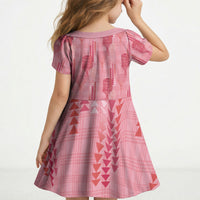 Aloha Hawaii Vintage Kahili Pa'a Lima Kid Short Sleeve Dress Palaka Print Berry Pink LT7 - Polynesian Pride