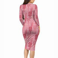 Aloha Hawaii Vintage Kahili Pa'a Lima Long Sleeve Bodycon Dress Palaka Print Berry Pink