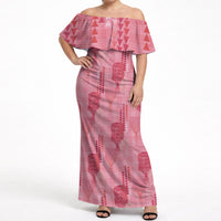 Aloha Hawaii Vintage Kahili Pa'a Lima Off Shoulder Maxi Dress Palaka Print Berry Pink LT7 Women Pink - Polynesian Pride