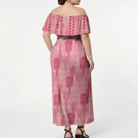 Aloha Hawaii Vintage Kahili Pa'a Lima Off Shoulder Maxi Dress Palaka Print Berry Pink LT7 - Polynesian Pride
