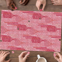 Aloha Hawaii Vintage Kahili Pa'a Lima Puzzle Palaka Print Berry Pink