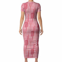 Aloha Hawaii Vintage Kahili Pa'a Lima Short Sleeve Bodycon Dress Palaka Print Berry Pink LT7 - Polynesian Pride