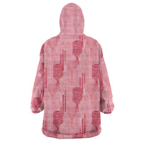 Aloha Hawaii Vintage Kahili Pa'a Lima Wearable Blanket Hoodie Palaka Print Berry Pink