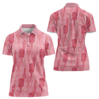 Aloha Hawaii Vintage Kahili Pa'a Lima Women Polo Shirt Palaka Print Berry Pink