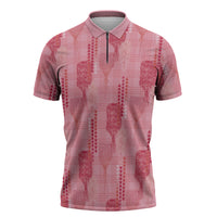 Aloha Hawaii Vintage Kahili Pa'a Lima Zipper Polo Shirt Palaka Print Berry Pink LT7 Pink - Polynesian Pride