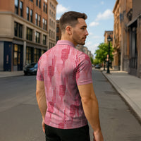 Aloha Hawaii Vintage Kahili Pa'a Lima Zipper Polo Shirt Palaka Print Berry Pink LT7 - Polynesian Pride