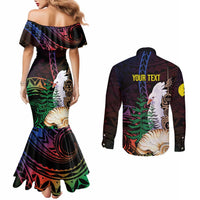 New Caledonia Kanaky Personalized Couples Matching Mermaid Dress and Long Sleeve Button Shirt Kagu Bird Emblem - Polynesian Pride