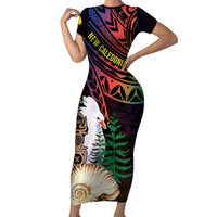 New Caledonia Kanaky Personalized Family Matching Short Sleeve Bodycon Dress and Hawaiian Shirt Kagu Bird Emblem - Polynesian Pride
