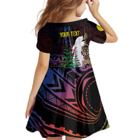 New Caledonia Kanaky Personalized Kid Short Sleeve Dress Kagu Bird Emblem - Polynesian Pride