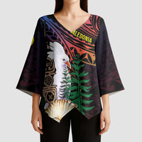 New Caledonia Kanaky Personalized Kimono Sleeve Blouse Kagu Bird Emblem - Polynesian Pride