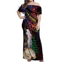 New Caledonia Kanaky Personalized Off Shoulder Maxi Dress Kagu Bird Emblem - Polynesian Pride