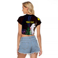 New Caledonia Kanaky Personalized Raglan Cropped T Shirt Kagu Bird Emblem - Polynesian Pride