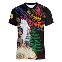 New Caledonia Kanaky Personalized Women V-Neck T-Shirt Kagu Bird Emblem - Polynesian Pride