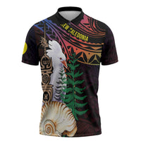 New Caledonia Kanaky Personalized Zipper Polo Shirt Kagu Bird Emblem - Polynesian Pride