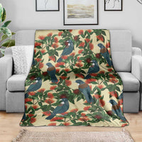 New Zealand Christmas Blanket Romantic Tui Birds on Pohutukawa - Ivory - Polynesian Pride