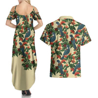 New Zealand Christmas Couples Matching Summer Maxi Dress and Hawaiian Shirt Romantic Tui Birds on Pohutukawa - Ivory - Polynesian Pride