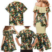 New Zealand Christmas Family Matching Mermaid Dress and Hawaiian Shirt Romantic Tui Birds on Pohutukawa - Ivory - Polynesian Pride