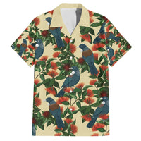 New Zealand Christmas Family Matching Off The Shoulder Long Sleeve Dress and Hawaiian Shirt Romantic Tui Birds on Pohutukawa - Ivory - Polynesian Pride