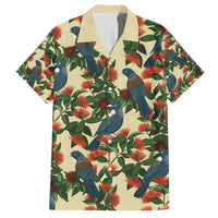 New Zealand Christmas Family Matching Short Sleeve Bodycon Dress and Hawaiian Shirt Romantic Tui Birds on Pohutukawa - Ivory - Polynesian Pride