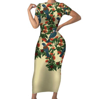 New Zealand Christmas Family Matching Short Sleeve Bodycon Dress and Hawaiian Shirt Romantic Tui Birds on Pohutukawa - Ivory - Polynesian Pride