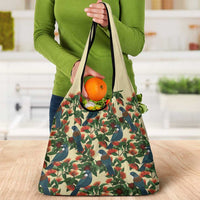 New Zealand Christmas Grocery Bag Romantic Tui Birds on Pohutukawa - Ivory - Polynesian Pride