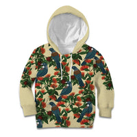 New Zealand Christmas Kid Hoodie Romantic Tui Birds on Pohutukawa - Ivory - Polynesian Pride