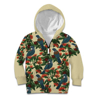 New Zealand Christmas Kid Hoodie Romantic Tui Birds on Pohutukawa - Ivory - Polynesian Pride