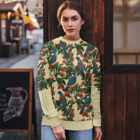 New Zealand Christmas Ugly Christmas Sweater Romantic Tui Birds on Pohutukawa - Ivory - Polynesian Pride