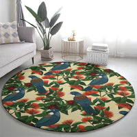 New Zealand Christmas Round Carpet Romantic Tui Birds on Pohutukawa - Ivory - Polynesian Pride