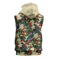 New Zealand Christmas Sleeveless Zip Hoodie Romantic Tui Birds on Pohutukawa - Ivory LT7 - Polynesian Pride