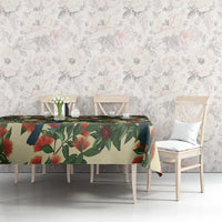 New Zealand Christmas Tablecloth Romantic Tui Birds on Pohutukawa - Ivory - Polynesian Pride