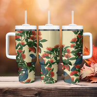 New Zealand Christmas Tumbler With Handle Romantic Tui Birds on Pohutukawa - Ivory - Polynesian Pride