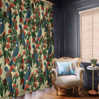 New Zealand Christmas Window Curtain Romantic Tui Birds on Pohutukawa - Ivory - Polynesian Pride
