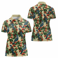 New Zealand Christmas Women Polo Shirt Romantic Tui Birds on Pohutukawa - Ivory - Polynesian Pride