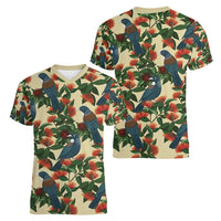 New Zealand Christmas Women V-Neck T-Shirt Romantic Tui Birds on Pohutukawa - Ivory - Polynesian Pride