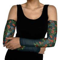 New Zealand Christmas Arm Sleeves Romantic Tui Birds on Pohutukawa - Cobalt - Polynesian Pride