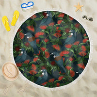 New Zealand Christmas Beach Blanket Romantic Tui Birds on Pohutukawa - Cobalt - Polynesian Pride