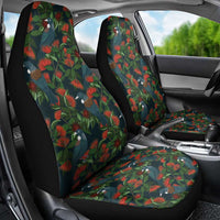 New Zealand Christmas Car Seat Cover Romantic Tui Birds on Pohutukawa - Cobalt - Polynesian Pride