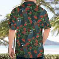 New Zealand Christmas Hawaiian Shirt Romantic Tui Birds on Pohutukawa - Cobalt - Polynesian Pride