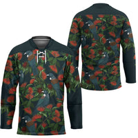 New Zealand Christmas Hockey Jersey Romantic Tui Birds on Pohutukawa - Cobalt - Polynesian Pride