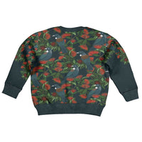New Zealand Christmas Kid Ugly Christmas Sweater Romantic Tui Birds on Pohutukawa - Cobalt - Polynesian Pride