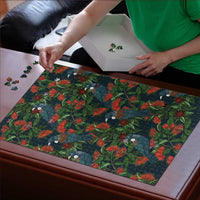 New Zealand Christmas Puzzle Romantic Tui Birds on Pohutukawa - Cobalt - Polynesian Pride