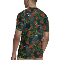New Zealand Christmas Rugby Jersey Romantic Tui Birds on Pohutukawa - Cobalt - Polynesian Pride