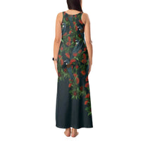 New Zealand Christmas Tank Maxi Dress Romantic Tui Birds on Pohutukawa - Cobalt - Polynesian Pride