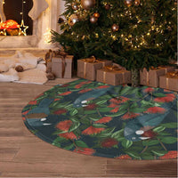 New Zealand Christmas Tree Skirt Romantic Tui Birds on Pohutukawa - Cobalt - Polynesian Pride