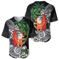 Polynesian Baseball Jersey Tropical Santa - Plumeria Black Vintage