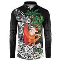 Polynesian Button Sweatshirt Tropical Santa - Plumeria Black Vintage LT7 Black - Polynesian Pride