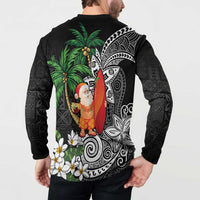 Polynesian Button Sweatshirt Tropical Santa - Plumeria Black Vintage LT7 - Polynesian Pride
